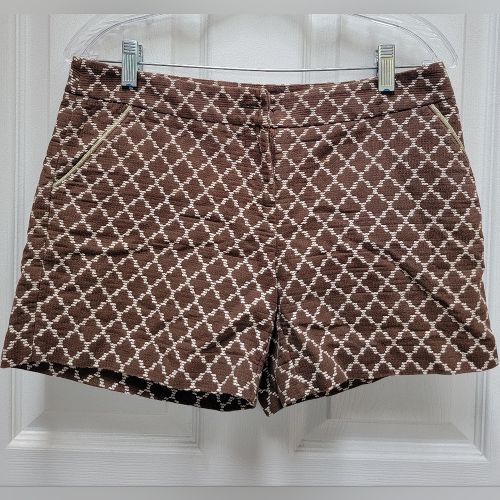 Kate Spade Brown Patterned Women Shorts Size 4 (Missing Button)